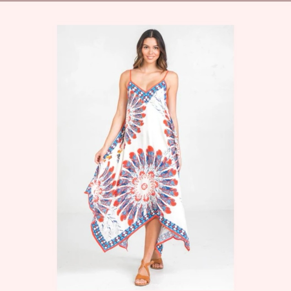 Jealous tomatoe Bohemian Red and Blue Maxi Dress. Size L